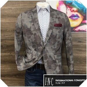 INC Mens Blazer Sport Coat Casual Jacket Size L (46)‎ Slim Fit Two Button Suit